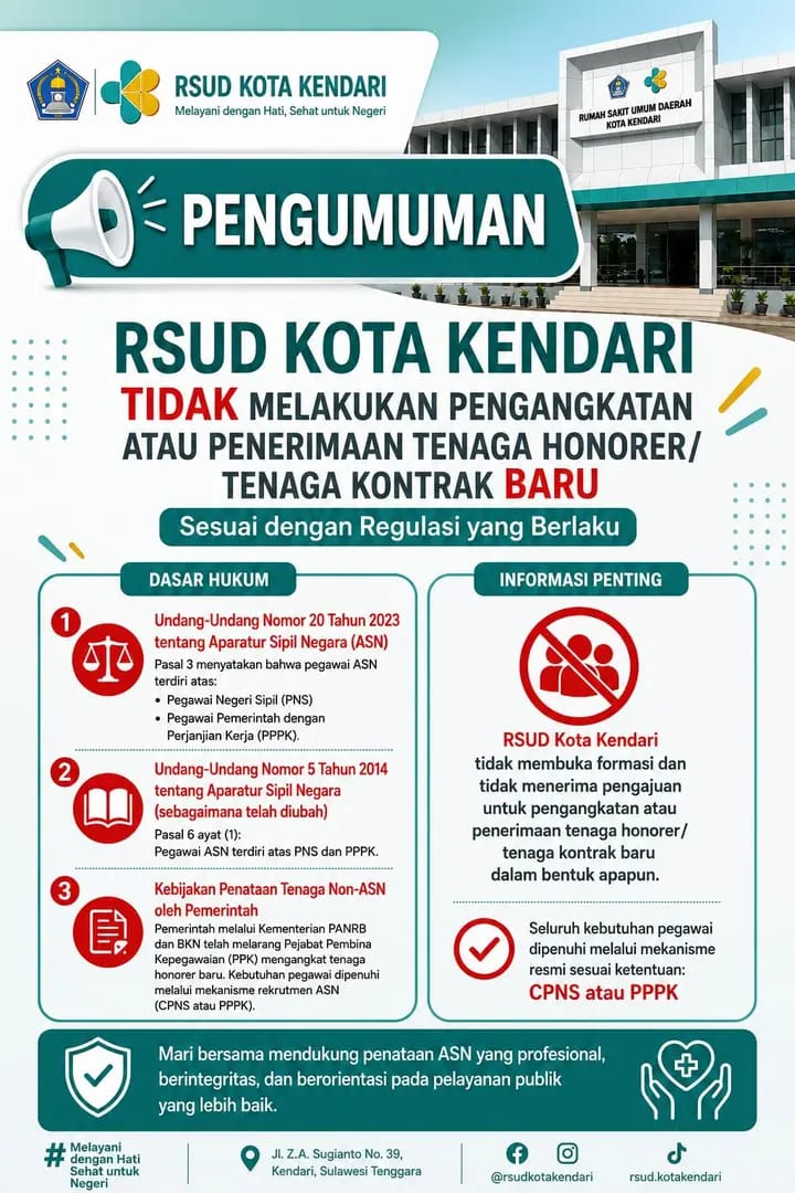 RSUD Kota Kendari tidak melakukan penerimaan tenaga Honorer